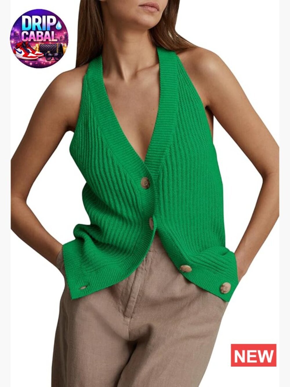 Button-Front Sweater Vest Top V-Neck Sleeveless Knit Tank Racerback Cardigan